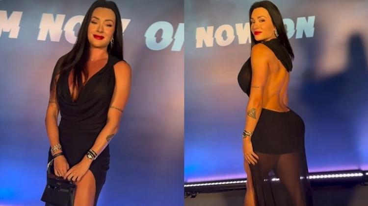 Juju Salimeni mostra vestido com decotes e fenda