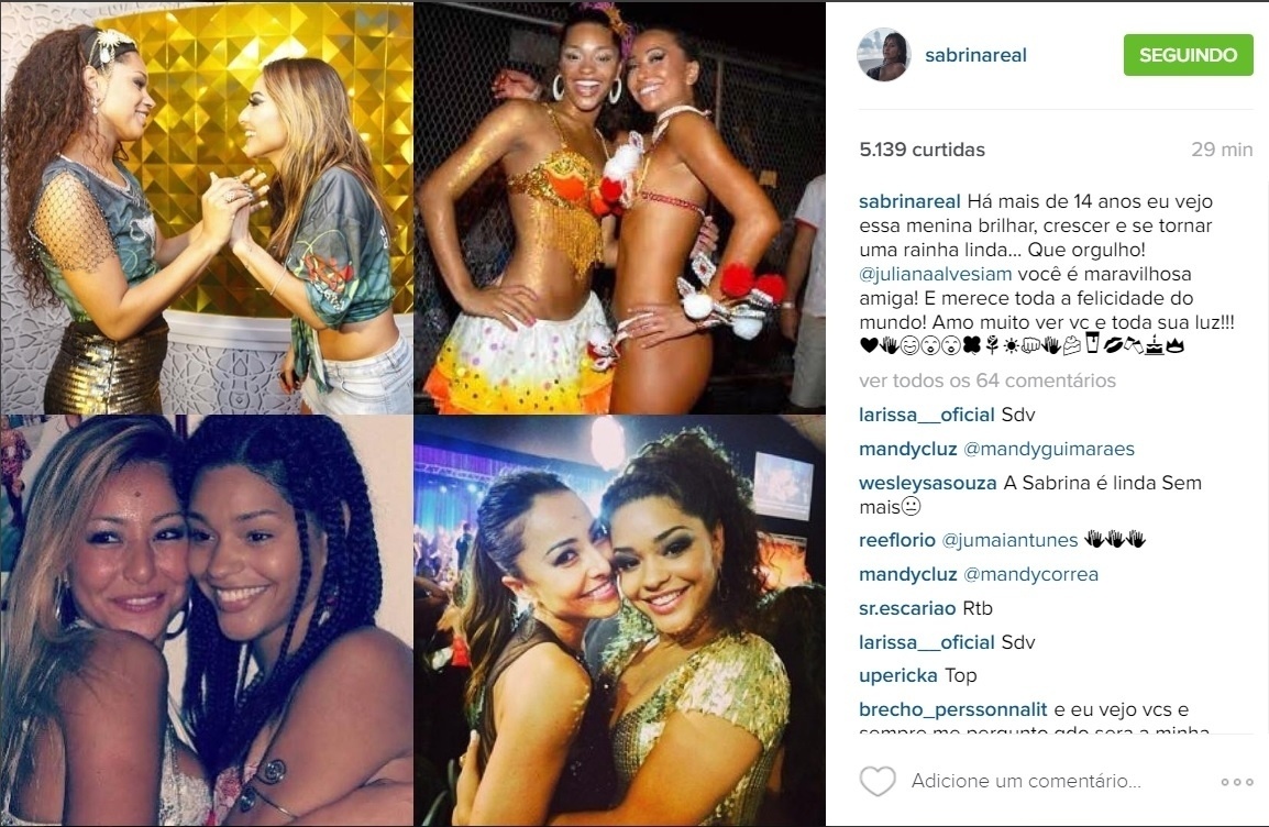 3.mai.2016 - Juliana Alves ganhou um parabéns mais do que especial no dia em que completa 34 anos. Na noite desta terça-feira, a atriz foi homenageada por Sabrina Sato no Instagram. "Há mais de 14 anos eu vejo essa menina brilhar, crescer e se tornar uma rainha linda... Que orgulho! @julianaalvesiam você é maravilhosa amiga! E merece toda a felicidade do mundo! Amo muito ver você e toda sua luz!!!", escreveu a apresentada da Record - Reprodução /Instagram /sabrinareal