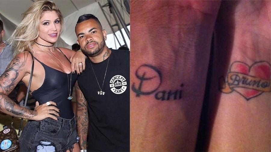 Fãs de tatuagens, o casal Dani Souza e Dentinho tem o nome um do outro tatuado no pulso. Em junho, eles completam seis anos de casados e são pais de três filhos: Bruno Lucas, 5 anos e as gêmeas Rafaella e Sophia, 4 anos - Reprodução/Instagram