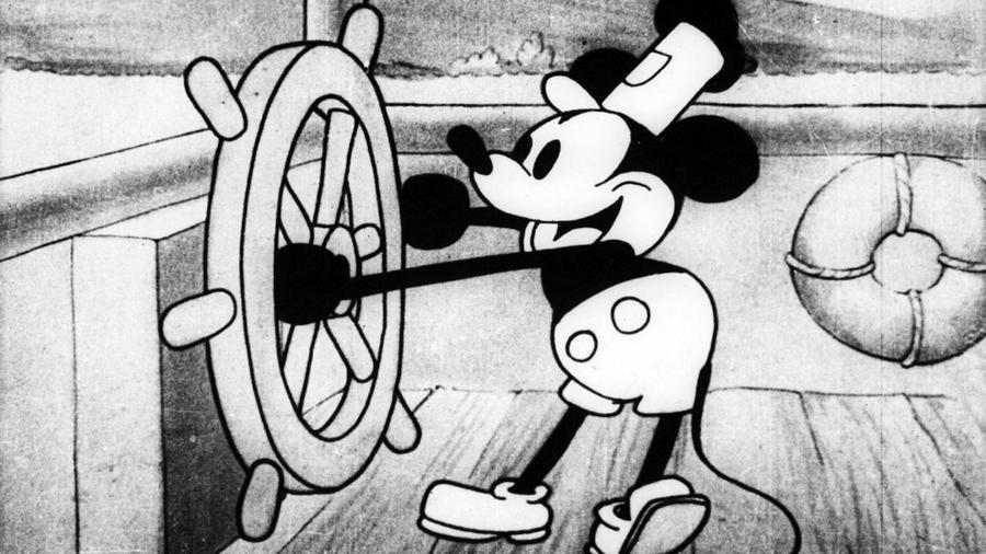 Mickey Mouse em cena de ""Steamboat Willie" (1928) - Reprodução