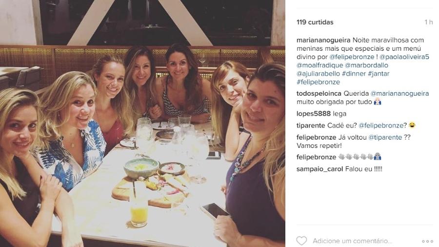 8.dez.2016 - Julia Rabello janta com Paolla Oliveira, Monique Alfradique e amigas no Rio - Reprodução /Instagram /mariananogueira
