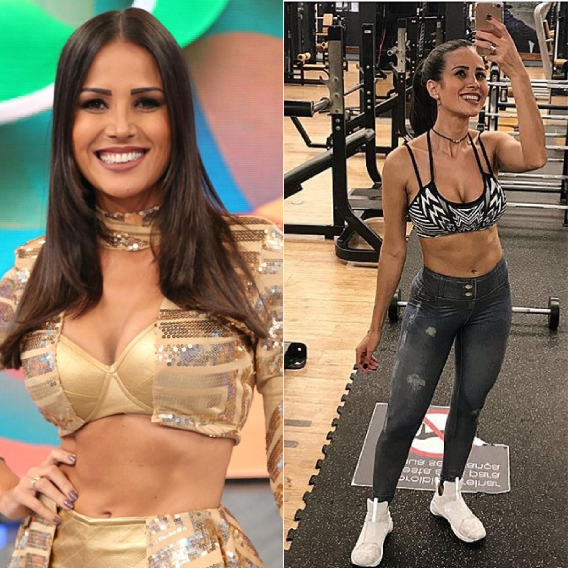 Aos 31 anos, Leisiane Almeida é uma das mais antigas do corpo de balé do Faustão.Casada com o ex-jogador de futebol do Corinthians, Alessandro, ela já tem uma enteada de 11 anos, Maria Clara, e o bebê que deve nascer no início é o primeiro do casal, que ainda não anunciou oficialmente a gravidez, mas a assessoria do programa confirmou para a reportagem - Divulgação TVGlobo/Instagram/Montagem UOL