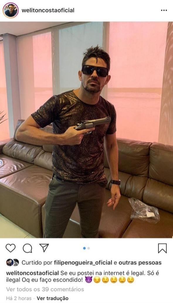 Em tom ameaçador, Weliton Costa publica foto armado com a legenda "Se eu postei na Internet é legal. Só é ilegal o que eu faço escondido!". - Reprodução/Instagram