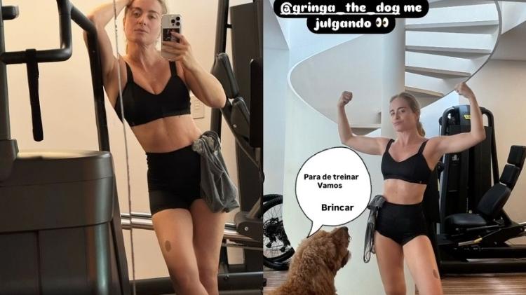 Angélica brinca com reação de cachorro após treino