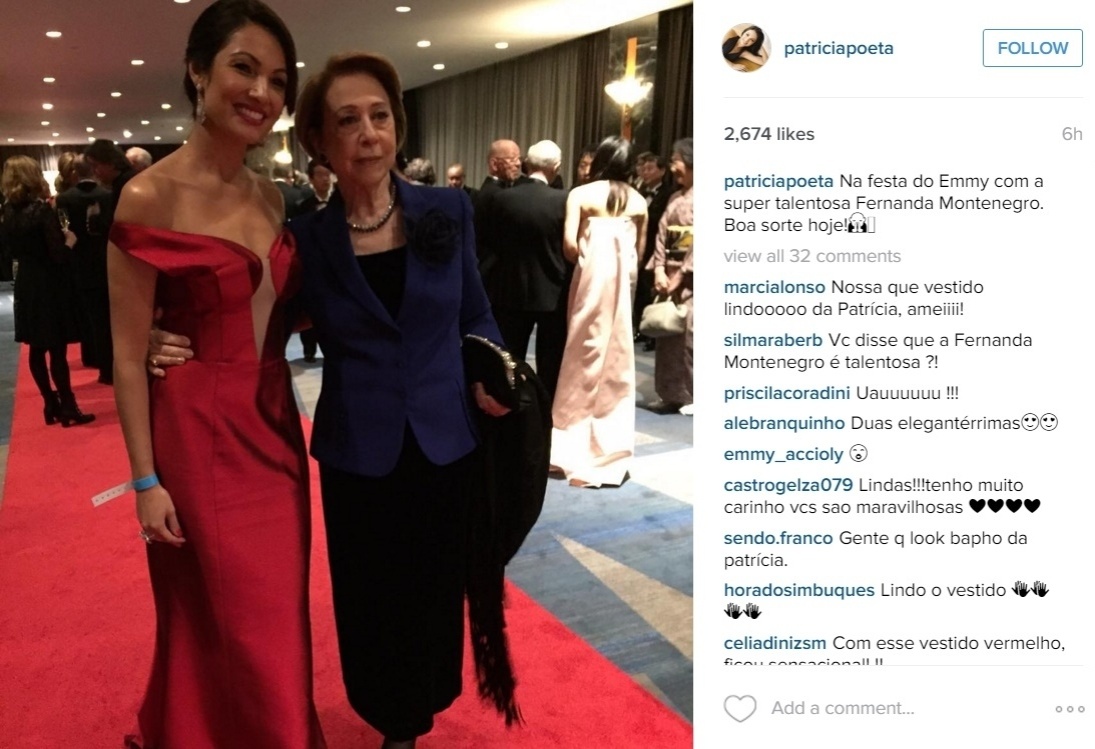 .nov.2015 - Patricia Poeta posa para fotos ao lado de Fernanda Montenegro no Emmy Internacional 2015 - Reprodução /Instagram /patriciapoeta 