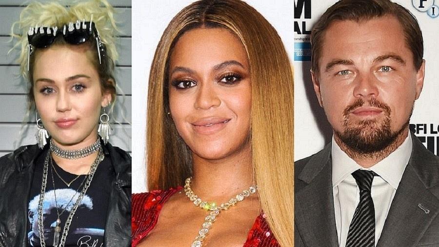 Miley Cyrus, Beyoncé e Leonardo DiCaprio - Getty Images/Montagem