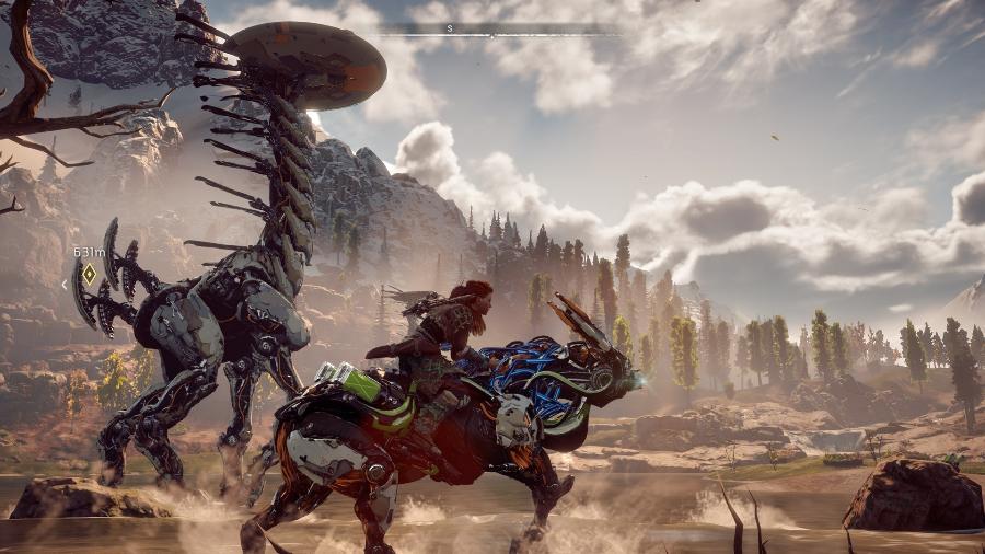 "Horizon: Zero Dawn" é um jogo de ação e aventura em um futuro dominado por dinossauros-robôs. - Divulgação