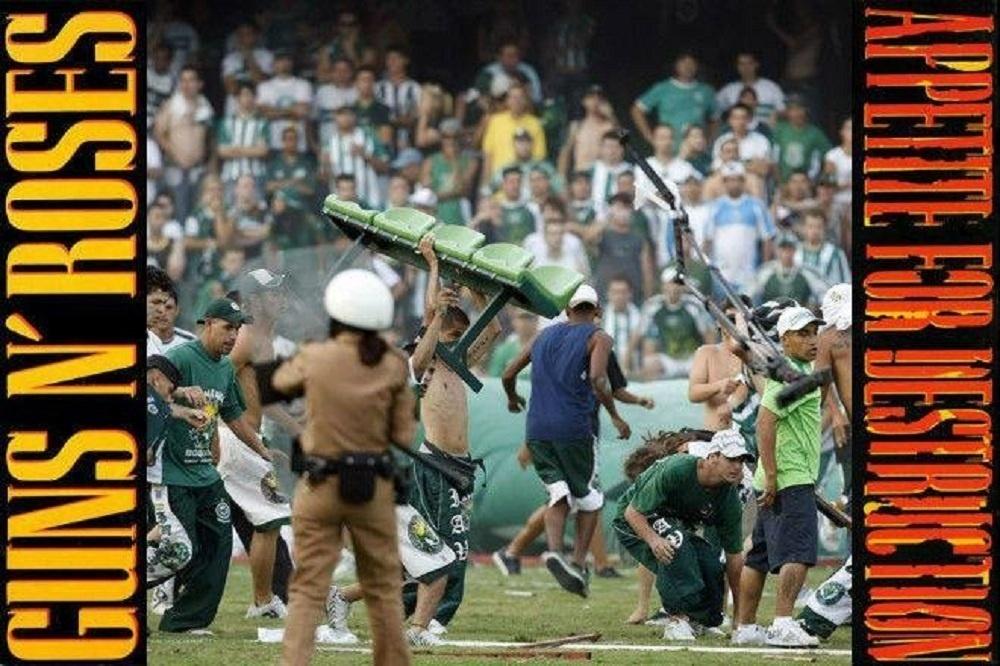 O clássico do Guns N´ Roses pega emprestado a imagem da batalha campal que marcou o rebaixamento do Coritiba em 2009. - Reprodução/Facebook