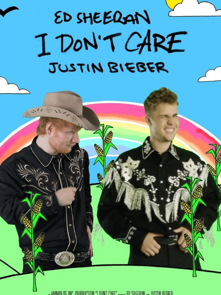 Ed Sheeran e Justin Bieber na arte do clipe "I Don"t Care" - Reprodução/Instagram