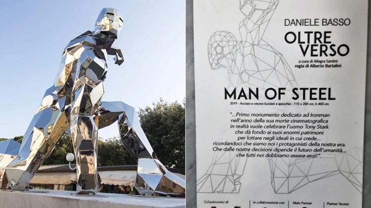 Escultura do Homem de Ferro virou atração da pacata cidade de Forte dei Marmi, na Itália - Reprodução/Twitter - Reprodução/Twitter