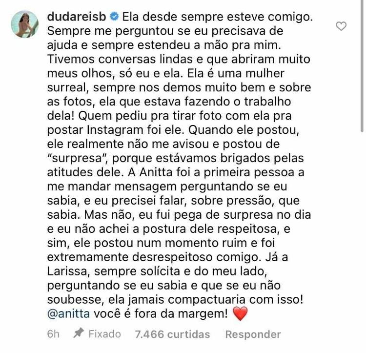 Duda Reis defende Anitta - Reprodução/Instagram - Reprodução/Instagram