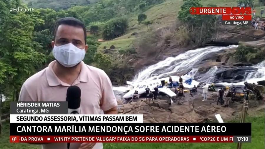 Repórter Hérisder Matias, de afiliada da Globo, noticia a morte de Marília Mendonça - Reprodução/GloboNews