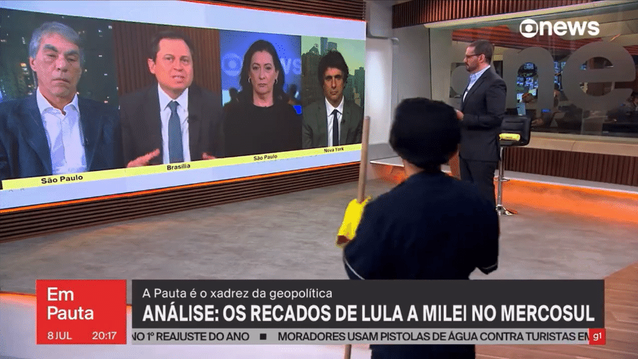 Funcionária da limpeza aparece ao vivo em programa da GloboNews