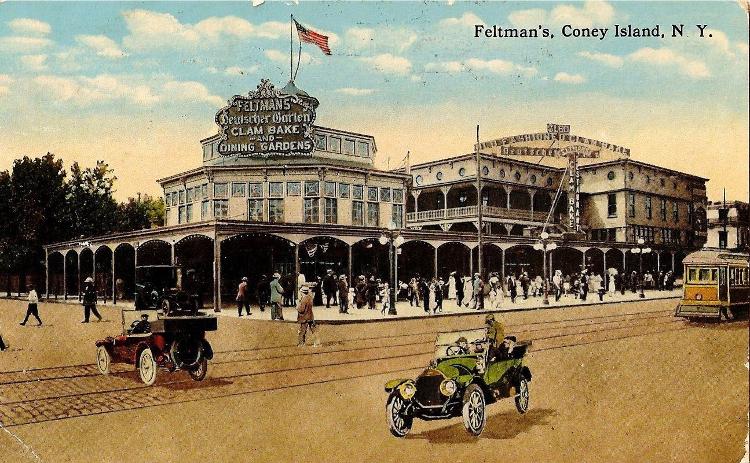 A loja da Feltman's no calçadão de Coney Island por volta de 1900