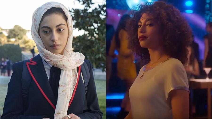 Nadia, personagem de Mina El Hammani em Elite, na primeira e na segunda temporada da série - Divulgação/Netflix