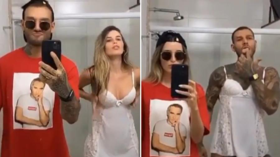 Lucas Lucco em troca de roupas com a noiva, Lorena Carvalho - Reprodução/Instagram