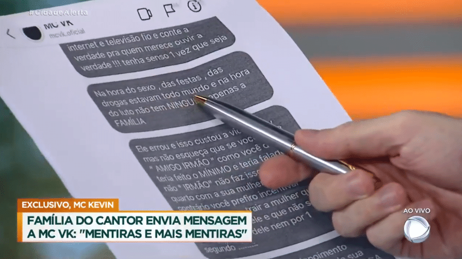 O apresentador Luiz Bacci disse ter recebido os prints da irmã de Kevin - Reprodução/Record