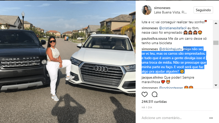 Simone, da dupla com Simaria, rebate seguidora - Reprodução/Instagram/simonees - Reprodução/Instagram/simonees
