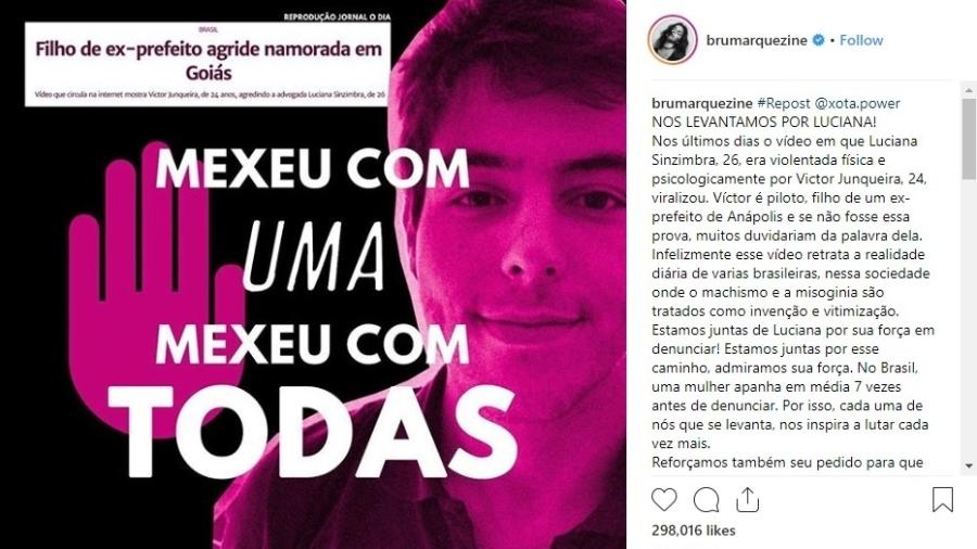 Bruna Marquezine compartilha campanha contra agressão a mulher em Goiás - Reprodução/Instagram/brumarquezine