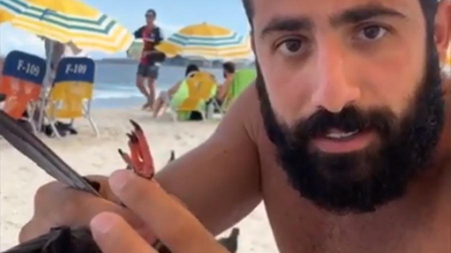 Kaysar ajuda pombo ferido na praia - Reprodução/Instagram