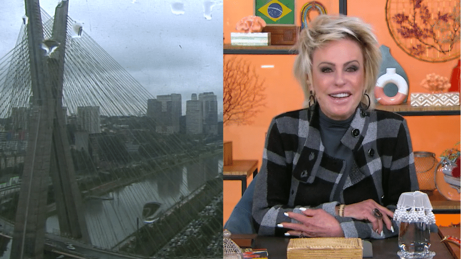 Ana Maria Braga disse que tempo estava ensolarado, mas mostrou imagens de São Paulo nublada e com chuva - Reprodução/Globoplay