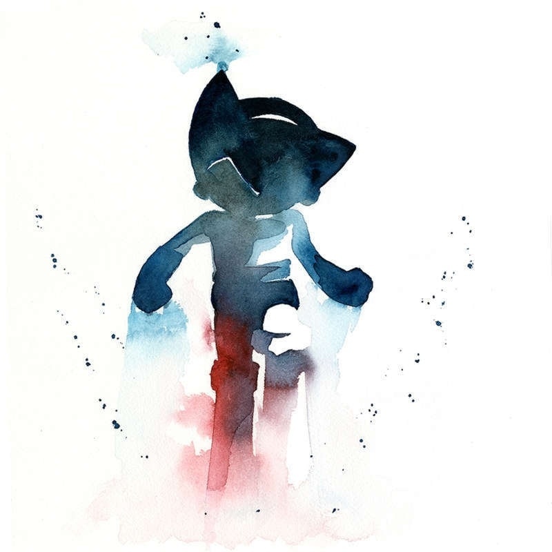 O personagem Astroboy na pintura em aquarela de Clementine Campardou - Reprodução/Clementine Campardou