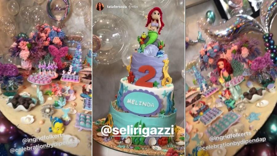 Mesa de doces e bolo de aniversário de Melinda - Reprodução/Instagram