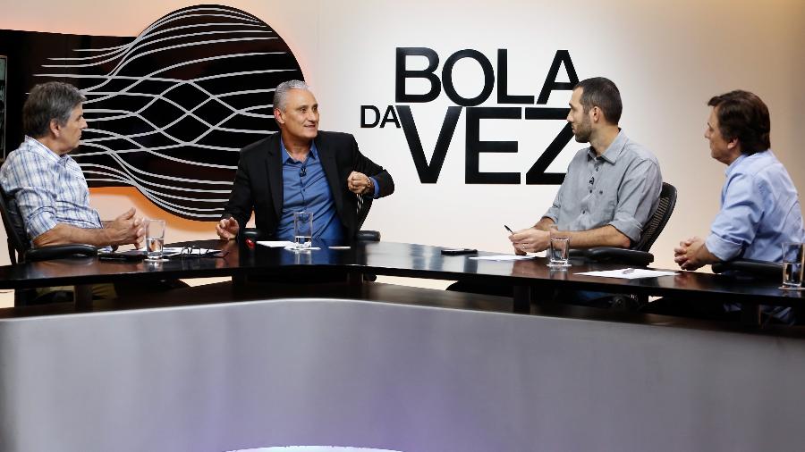 Tite e os jornalistas João Carlos Albuquerque,Gustavo Hofman e Mauro Cezar Pereira - ESPN