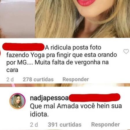 Nadja rebate seguidora: "Idiota" - Reprodução/Instagram - Reprodução/Instagram