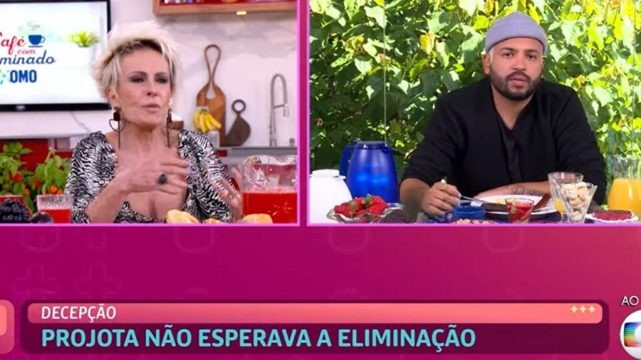  Ana Maria Braga conversa com Projota no dia seguinte à eliminação do rapper do "BBB 21" - Reprodução/TV Globo