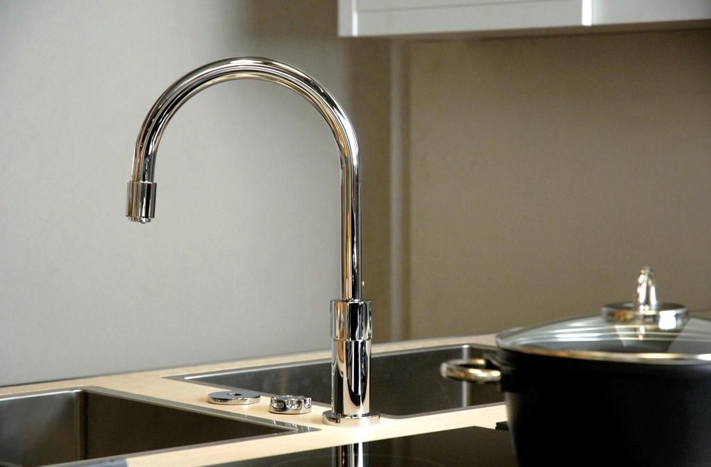 A italiana Gessi (www.gessi.com) apresenta sua torneira "Advanced" com fotocélula e dois controles integrados ao corpo do misturador: o inferior é projetado para selecionar a temperatura da água e o superior, perto do bico, para a regulação da força do jato. A fotocélula serve para acionar e desligar a saída de água, pela aproximação da mão, braço ou cotovelo - Divulgação