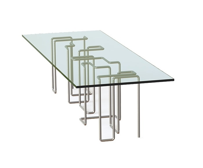 Com desenho do ator Brad Pitt, a mesa Zeros & Ones é fabricada em aço inoxidável polido e vidro. As peças da coleção Pitt-Pollaro (www.pitt-pollaro.com) podem ser personalizadas de acordo com as necessidades do cliente - Divulgação/ Pitt-Pollaro