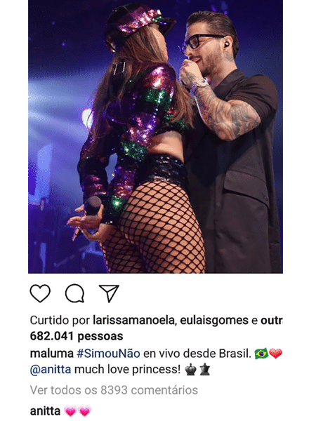 Anitta comentou foto de Maluma com corações - Reprodulção/Instagram - Reprodulção/Instagram