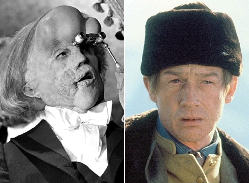 John Hurt em dois trabalhos diferentes em 1980. À esquerda, Hurt em cena no filme "O Homem Elefante", e à direita, em "O Portal do Paraíso". - Divulgação