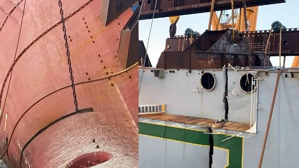 Fatiamento MV Golden Ray navio cargueiro tombado montagem - Divulgação - Divulgação