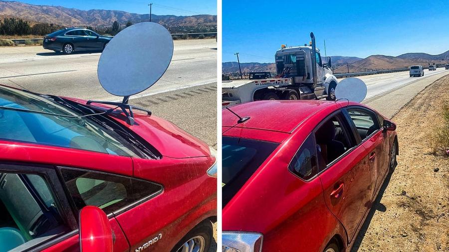 Homem é multado por guiar com antena no capô - Reprodução