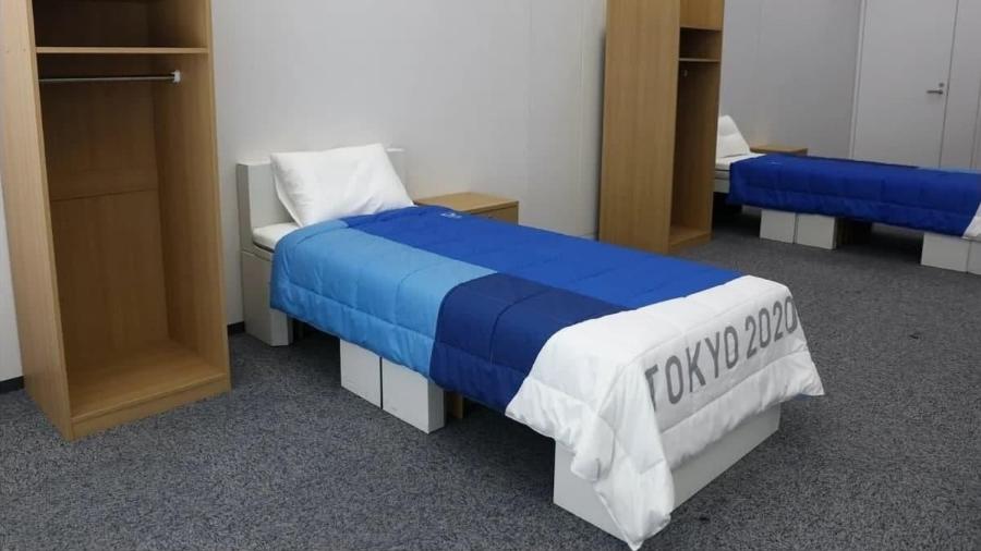 As famosas camas de papelão usadas nas Olimpíadas de Tóquio - Reprodução do Twitter @Paulchelimo