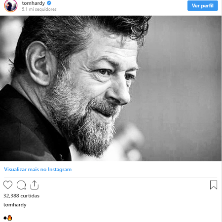 Tom Hardy posta foto de Andy Serkis no Instagram - Reprodução - Reprodução