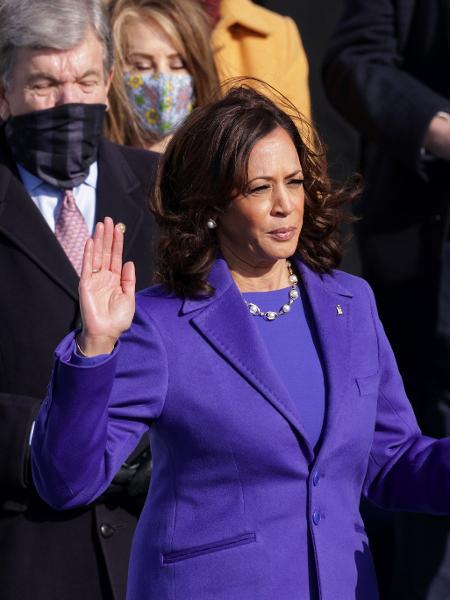 Kamala Harris, a vice-presidente dos Estados Unidos, durante a cerimônia da posse - Getty Images