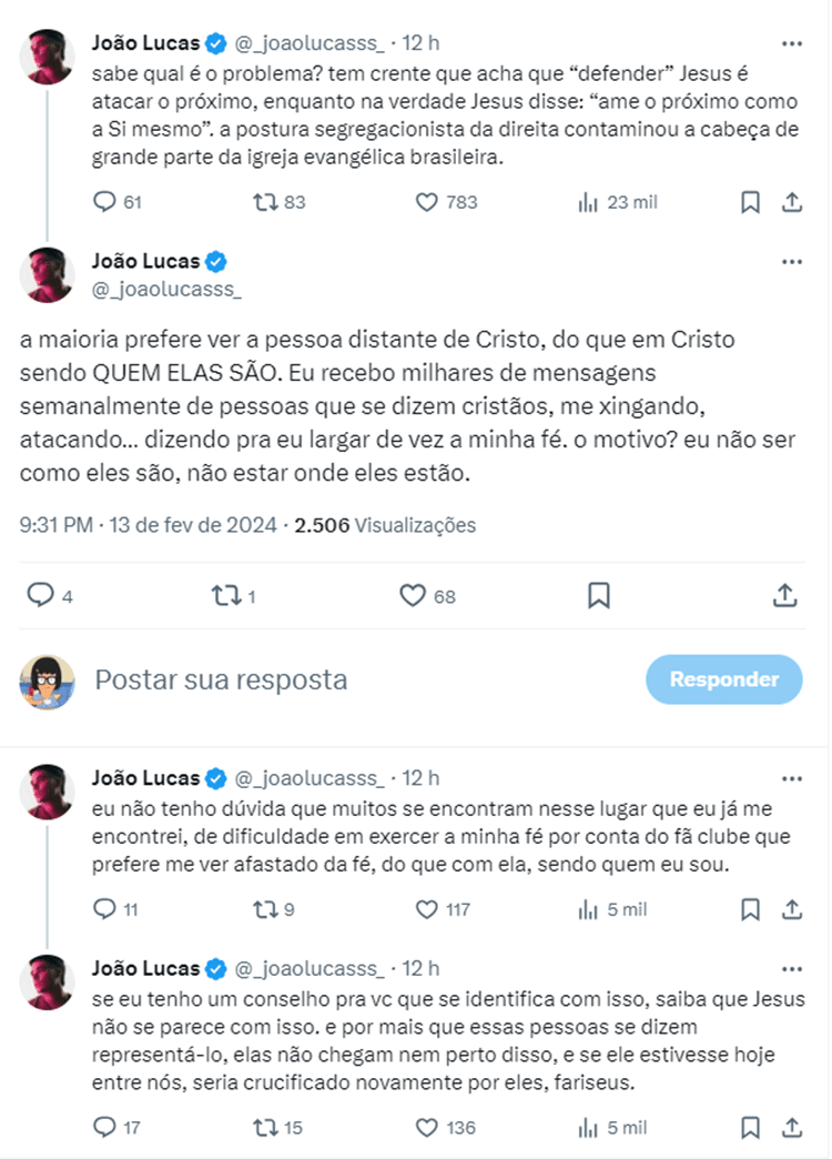 João Lucas desabafou sobre a postura dos evangélicos nas redes sociais