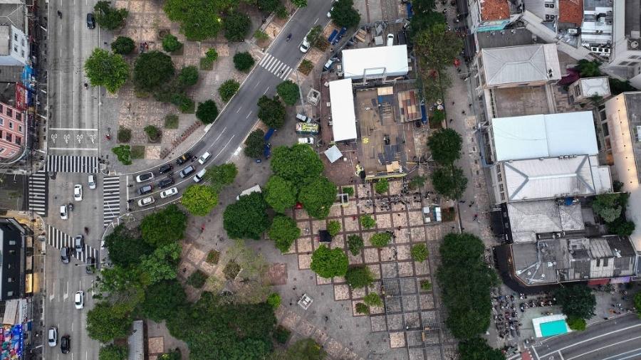 Vista aérea do Largo da Batata, no bairro de Pinheiros, em São Paulo