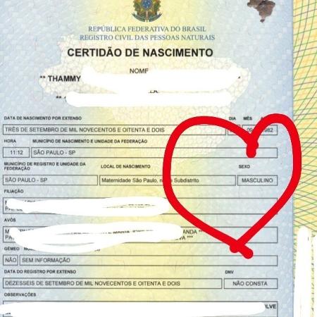 Thammy Miranda publica sua nova certidão de nascimento com o gênero masculino - Reprodução/Instagram/thammymiranda - Reprodução/Instagram/thammymiranda
