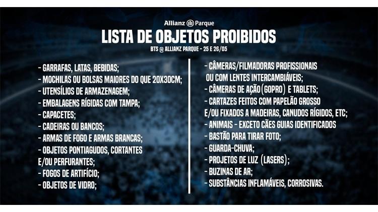 Lista de objetos proibidos no show do BTS - Divulgação - Divulgação