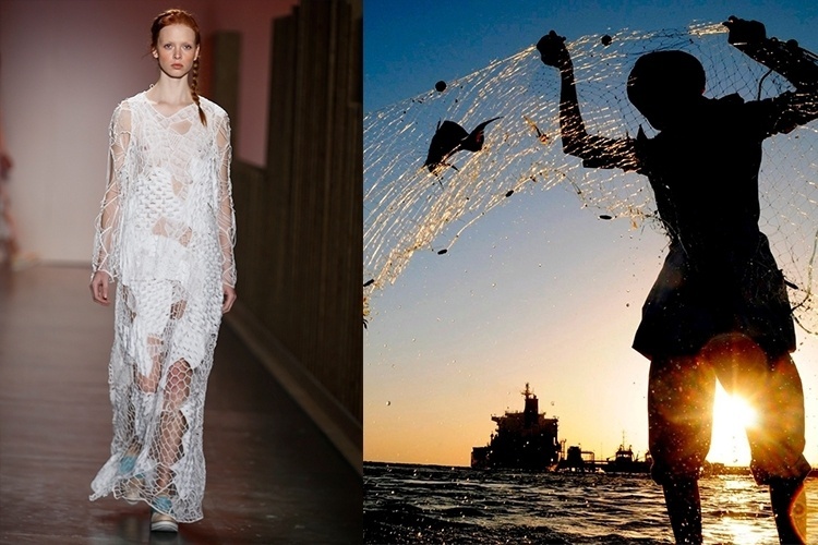 O vestido branco de Fernanda Yamamoto parece ter sido criado com várias camadas de rede de pescador - Alexandre Schneider/UOL e Mohamed Al Hwaity/Reuters