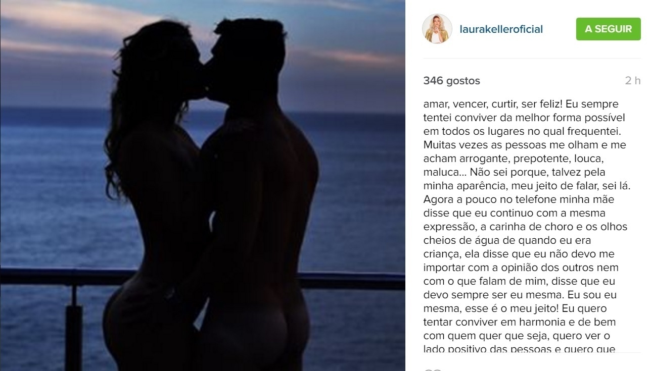 27.abr.2016 - Na madrugada desta quarta-feira, Laura Keller usou seu perfil no Instagram para compartilhar uma foto em que ela e o marido, Jorge Sousa, aparecem sem roupa. O casal, que atualmente está participando do reality "Power Couple Brasil", ganhou fama em julho do ano passado ao ter um vídeo íntimo divulgado na web - Reprodução /Instagram /laurakelleroficial