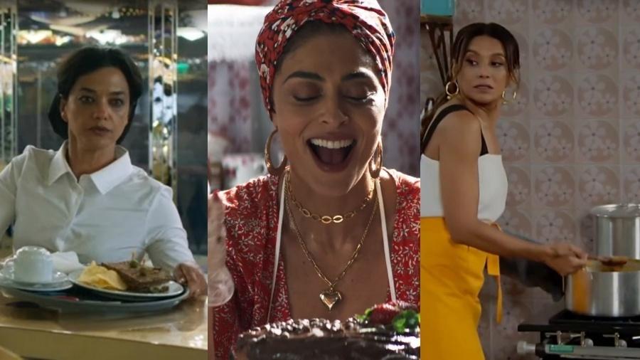 Missade (Ana Cecília Costa), Maria da Paz (Juliana Paes) e Janaína (Dira Paes): elas encontram a superação pela culinária - Reprodução/Globo