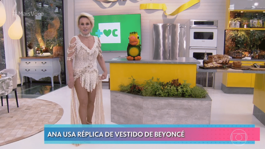 Ana Maria Braga com vestido usado por Beyoncé - Reprodução/TV Globo
