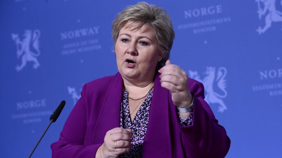 Erna Solberg, premiê da Noruega, só permitirá a entrada de pessoas a trabalho no país - Lise Åserud / NTB Scanpix / AFP