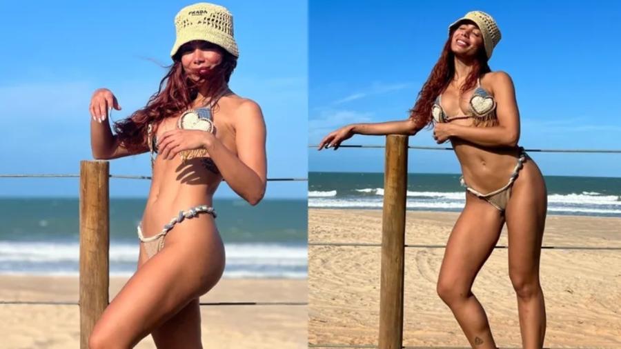 Anitta usa biquíni diferentão em dia de praia