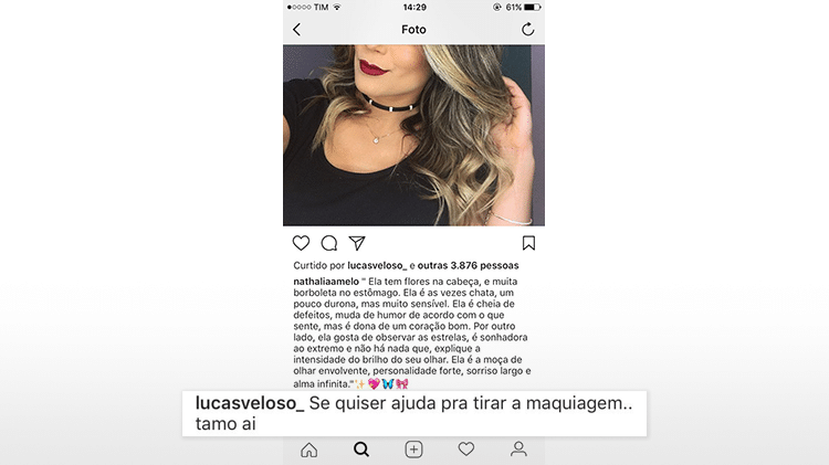 LUCAS VELOSO COMENTA FOTO DE NATHALIA 1 - Reprodução/Instagram  - Reprodução/Instagram 